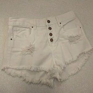 Never worn white high rise denim shorts